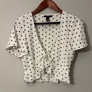 Forever 21 White and Black Polka Dot Ruffle Blouse